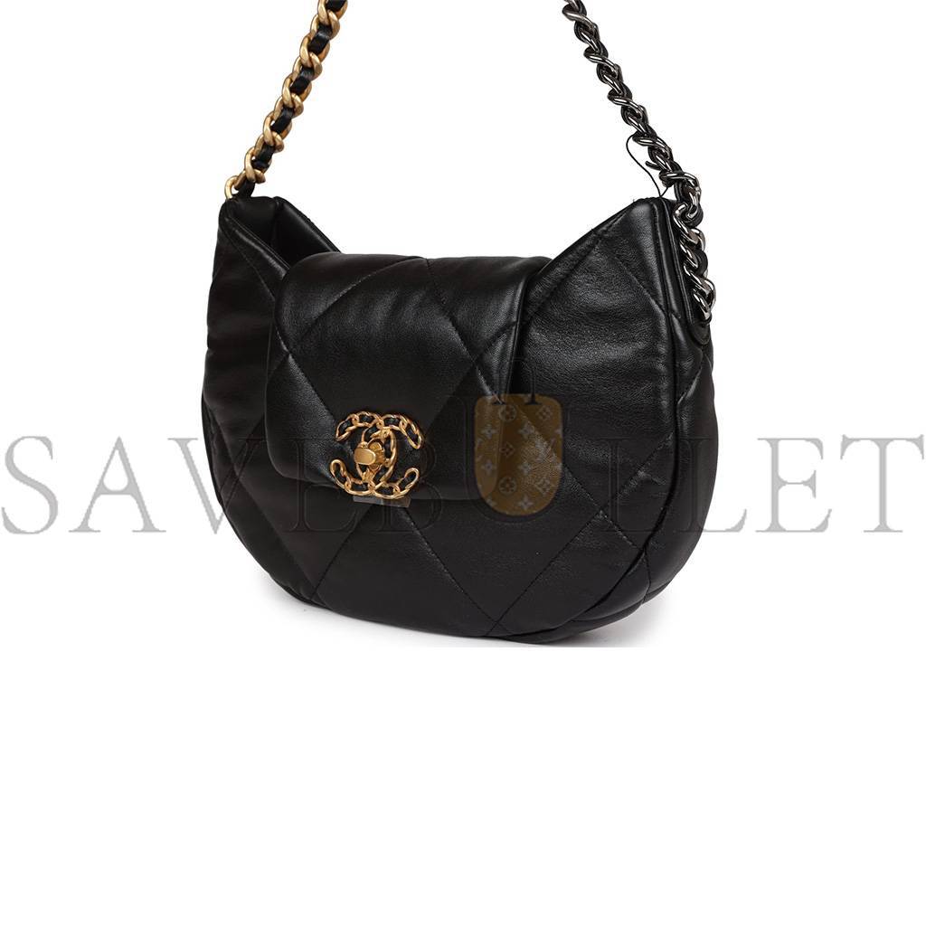 CHANEL MASTER 19 HOBO BAG BLACK LAMBSKIN MIXED METAL HARDWARE AS4638 (30*21*7.5cm)